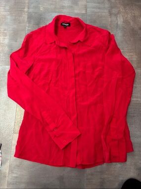 Express Red Long-Sleeve Hidden-Placket Button-Down Blouse